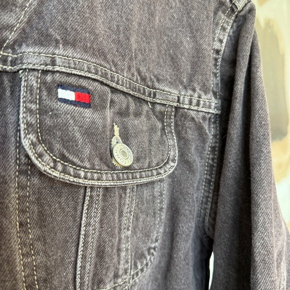 VTG 90’s Tommy Hilfiger Black Wash Denim Jacket Flag Front Detail XL 2000s Y2K - Picture 7 of 10